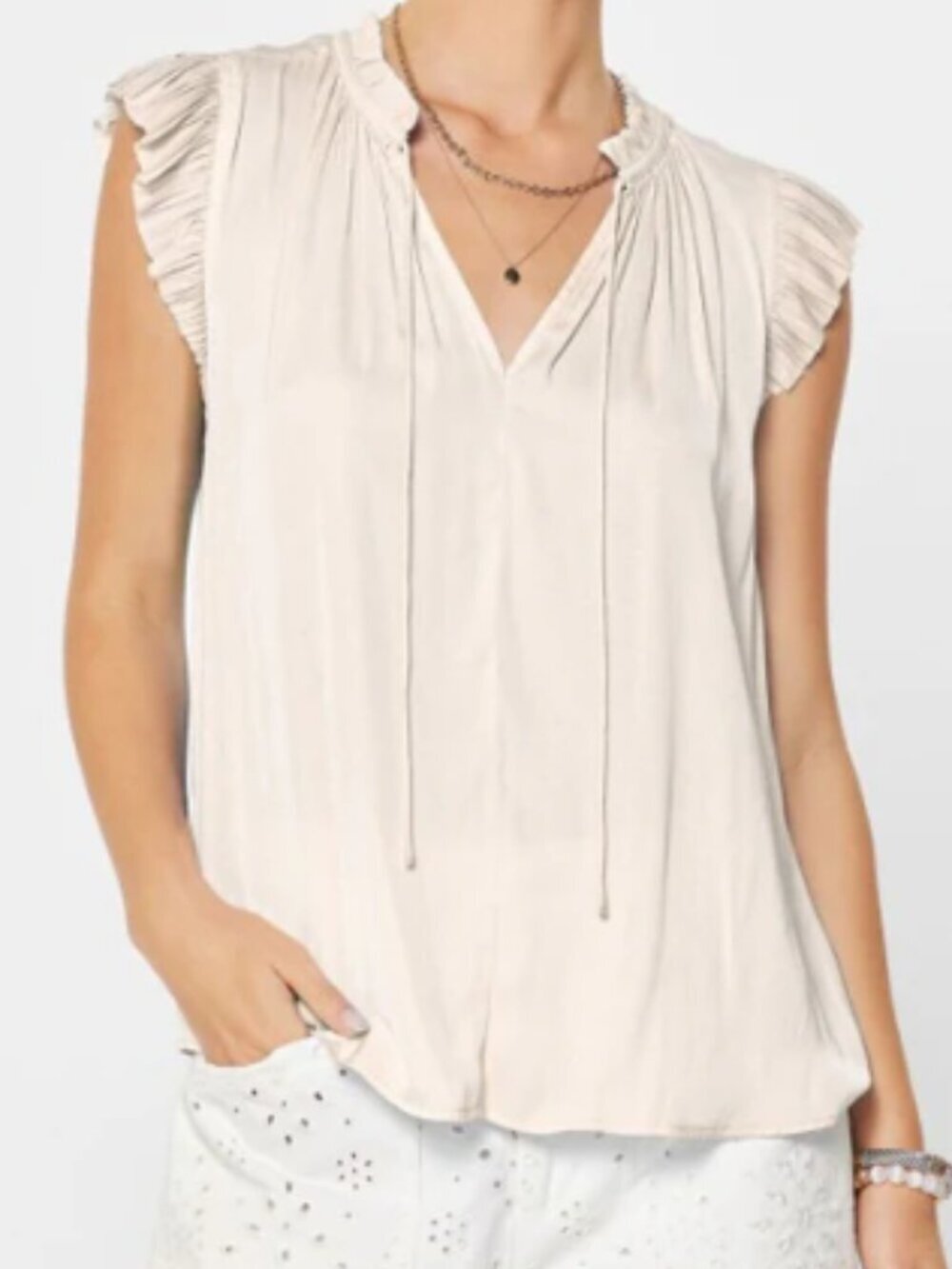 Current Air Margot Pleated Sleeve Blouse Off White Size Large